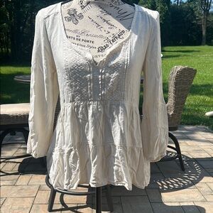 American Eagle Outfitters Cream Peplum Tunic Blouse
